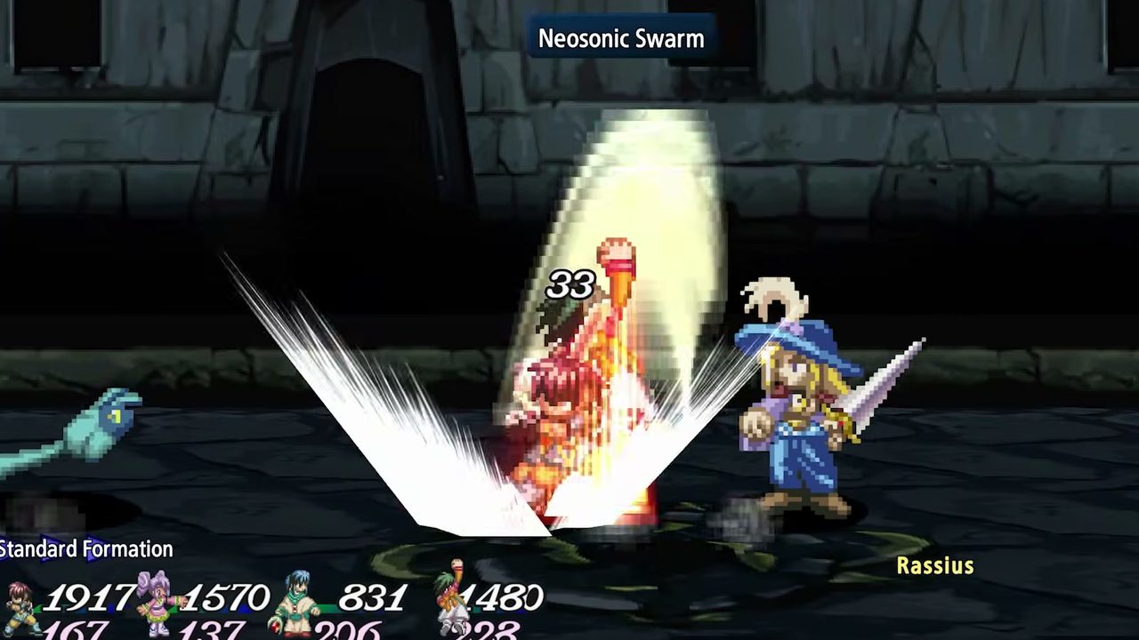 An anime cutscene still of the party at a campsite indoors