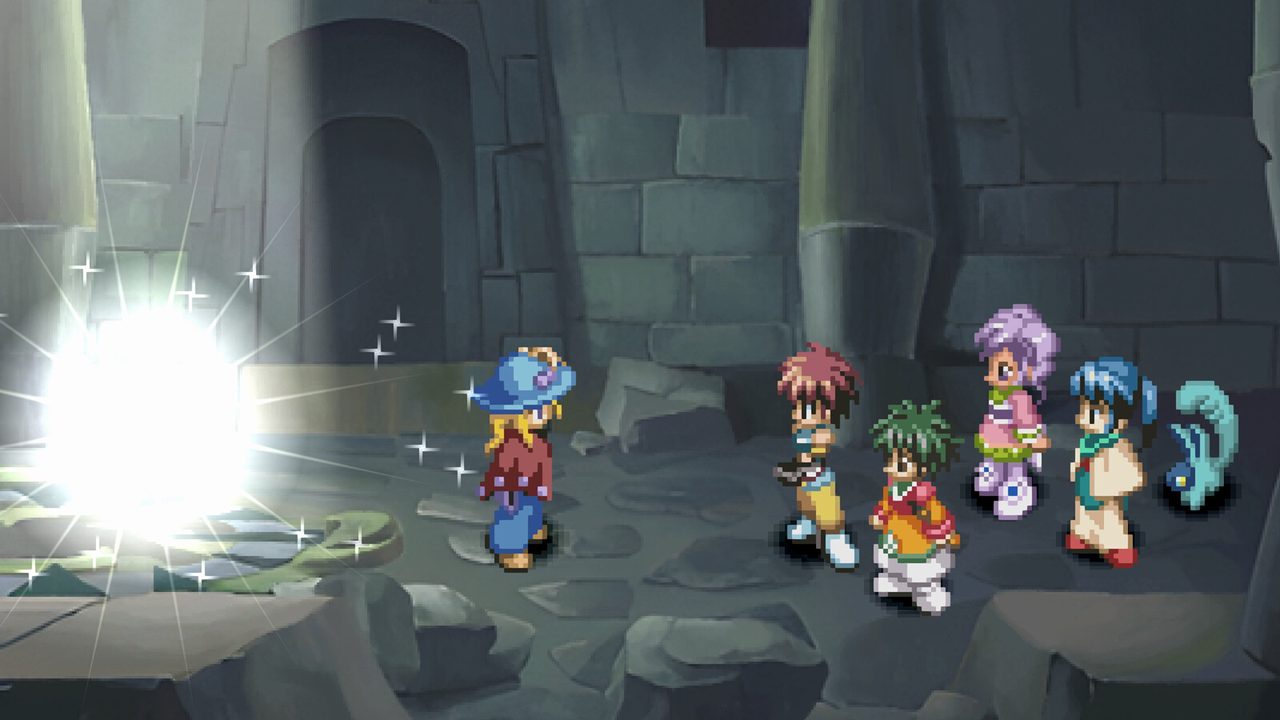 The party in a stone ruin where a sealed light is glowing on the floor