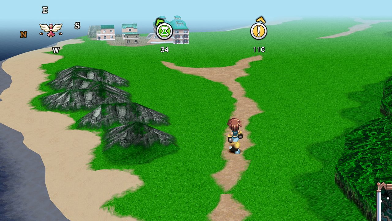 A field path leading towards a lakeside house with the minimap open